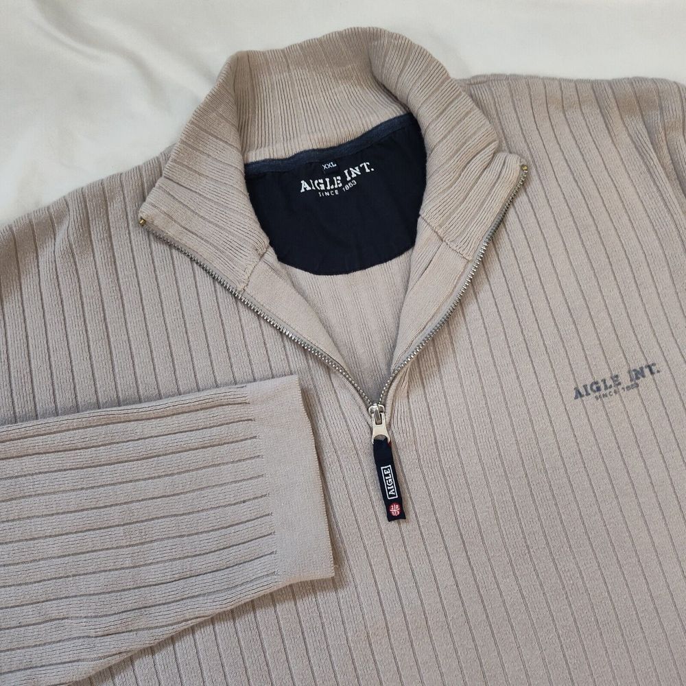 Aigle Int. Beige Quarter Zip Up‎ Sweater Size XXL